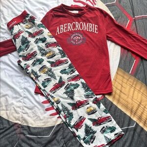 Abercrombie & Fitch Kids Red and White Pajama Set with Car and Tree Print